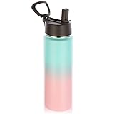 Volhoply 650ml Trinkflasche Edelstahl mit Strohhalm,Doppelwandig Vakuum...