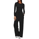 KOEMCY Zweiteiler Damen 2 Stück Tracksuit Langarm Rundhalsausschnitt...