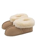 Rohn Moden Lammfell Hausschuh Chalet für Damen und Herren, Hüttenschuh mit weicher Ledersohle, warmer Hausstiefel für Erwachsene in Top Qualität, beige (Größe 44)
