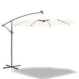 Joparri Alu Ampelschirm LED Solar Sonnenschirm Beige Ø 300 cm mit Kurbel|...