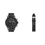 Fossil Men's Nate Stainless Steel Watch and Replaceable Silicone Strap, Black...