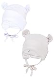 TupTam Baby Erstlingsmütze mit Ohrenklappen 2er Pack, Farbe: Weiß/Beige/mit...