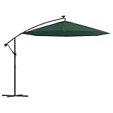 Homgoday Hängender Sonnenschirm mit LED-Beleuchtung 300cm Grün Metallstange,...