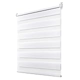 Deswell Doppelrollo Klemmfix ohne Bohren Weiß B45 x H100 cm (Stoffbreite 41cm)...
