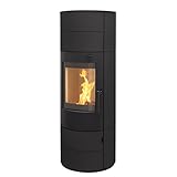 Thermia Kaminofen München XL Stahl schwarz Style 7kw Speicherofen Panoramatür...