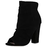 VAN HILL Damen Peeptoes Blockabsatz Basic Trendy Schuhe 213678 Schwarz 38