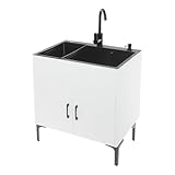 Freistehende Küchenspüle mit Unterschrank und Armatur, Edelstahl Spültisch...