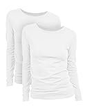 Basic Treasure 2-Pack Langarmshirts für Damen Weiß, Longsleeve Baumwolle 95%,...