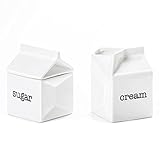 Zuckerdose und Milchkännchen aus Keramik, Milchkarton-Form, Weiß