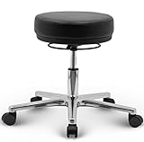 VERSEE Höhenverstellbarer Arbeitshocker LIBER aus Echt-Leder - Schwarz -...