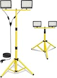 LED Baustrahler 2x60W mit Verstellbarer Stativ, T-SUN 6000K Kaltweiß LED...