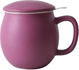 Yundu Keramik-Teetasse mit Teesieb und Deckel, Mattviolett, 360 ml, Becher mit...