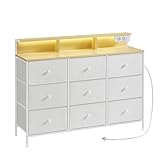 SONGMICS Kommode, Aufbewahrungsschrank mit 9 Schubladen und LED-Beleuchtung,...