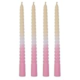 Kerze Gedrehte Spitzkerze mit Farbverlauf Creme/Pink Pastellfarben 4er-SET...