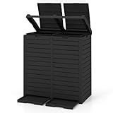 COSTWAY Mülleimer mit Doppeldeckel, 235 L, Mülltonne Outdoor, Abfalltonne mit...