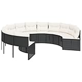 vidaXL Gartensofa mit Kissen Rund Schwarz Poly-Rattan, Terrassensofa,...