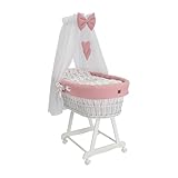 Moseskorb weiß mit Gestell, Matratze Baldachin und Bettwäsche aus Waffelstoff...