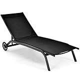 COSTWAY Sonnenliege mit Rollen, Gartenliege mit Verstellbarer Rückenlehne und...