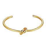 FOCALOOK Damen Armband einfacher offener Armreif mit Knoten 18k vergoldet...