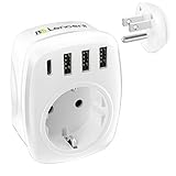 LENCENT Reiseadapter Netzadapter DE EU Stecker mit 3 USB Ports+1 Typ-C Port für...
