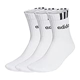 adidas Unisex 3-Stripes Linear Half-Crew Cushioned Socks 3 Pairs, White/Black,...