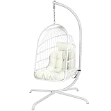 Hängesessel mit ultrastarkem Ständer und Kissen Faltbarer Korbgeflecht Rattan...