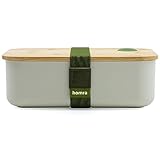 Homra Lunchbox Grau - Brotdose mit Bambusdeckel - 2 Fächer Bento Box - Lunch To...