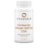 vitaworld Cordyceps Extrakt 500 mg, Vegan Raupenpilz, 100 mg Polysaccharide und 1000 mg Cordyceps sinensis Mycel-Extrakt pro Tagesverzehrmenge, 100 Kapseln