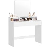 VASAGLE Dressing Table with Large Mirror,100x40x140cm,White RDT163W01