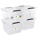astor24 Aufbewahrungsbox mit Deckel - 4x 32 L - transparent Organizer -...