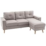 HOMCOM Ecksofa L-Form Sofa mit 3 Kissen, Eckcouch mit Knopfheftung, Leinenoptik,...