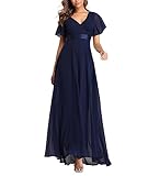 ECDAHICC Damen Abendkleider Gürtel V-Ausschnitt Hohe Taille A-Linie Chiffon...