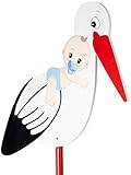 BRUBAKER Großer Storch aus Holz mit Baby Blau - Klapperstorch zum Stecken für...