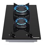 Arebos Gaskochfeld 2 Flammig | Glaskeramik Gasherd mit automatischem...