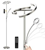 ANTENLICHT Stehlampe Dimmbar LED KAKA- | Silber-Stehleuchte 20W mit flexibler 7W...