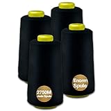 Nähgarn Overlockgarn Set - 100% Polyester Schwarz, 4 Spulen Reißfest...