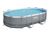 Bestway Power Steel Frame Pool Set, oval, grau, 488 x 305 x 107 cm