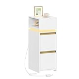 HEXCELEN Nachttisch, Schmal, Beistelltisch mit 2 Schubladen und 1 Offenen Fach,...