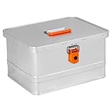 Alubox Werkzeugkiste EASY 29 Liter silber glänzend - orangne Schnallen - Griff...