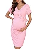 KOJOOIN Damen Elegant Umstandskleid V-Ausschnitt Schwangerschaftskleid...