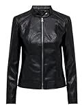 JDY Damen Kunstlederjacke Reißverschluss Hochgeschlossen Gesteppte Details...
