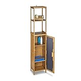 Relaxdays Badregal Bambus mit 5 Ablagen, Standregal mit Schranktür HxBxT: 170 x...
