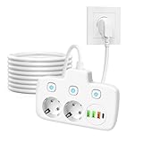 KBIBCK Steckdosenleiste mit USB, 2 Fach Mehrfachsteckdose mit Schalter, 6 in 1...