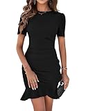 HUXRAKV Damen Elegante Cocktailkleider Kurzarm Bodycon Wickelkleid mit...