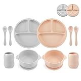 PandaEar Silikon Baby Geschirr Set mit Saugnapf| 2 Unterteilte Kinderteller + 2...