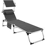 tectake® Sonnenliege mit Dach, Liege klappbar mit Kopfkissen + Seitentasche,...