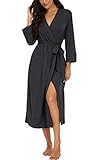PrinStory Damen Bademantel Leichter Morgenmantel Langer Kimono Roben Strick...