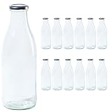 Vitrea 12 leere Glasflaschen 1 Liter Schraubverschluss Silber - Milchflaschen,...