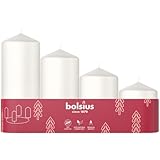 Bolsius Glatte Stumpenkerzen - 4er Set - Adventszeit - Weiß - Verschiedene Größen - Dekorative Haushaltskerzen - Lange Brenndauer - Unparfümiert - Mit Natürlichem Pflanzenwachs - Ohne Palmöl - Advent
