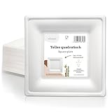 wisefood Zuckerrohr Teller - 50 Stück Bagasse Einwegteller quadratisch 16cm -...